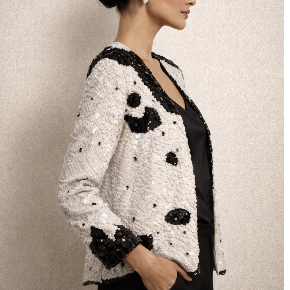 Creative Creations | Vintage Black White Silk Sequin Jacket - Picture 3 of 12